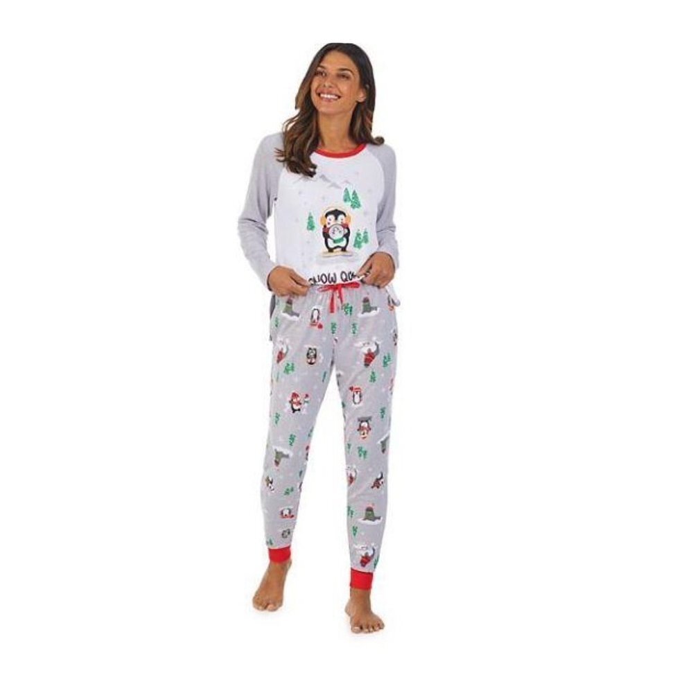 SOLD Cuddl Duds Womens Gray Penguin Snow Queen Knit Pockets Pajama 2 Pc Set Sz - Picture 10 of 11